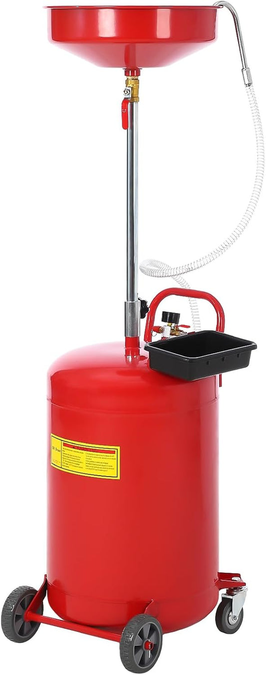 20 Gallon Oil Drain Tank, Fluid Fuel Transfer Tank, Portable Oil Drain Container, Air Operated Drainer with Wheels and a Toolbox, Adjustable Funnel Height