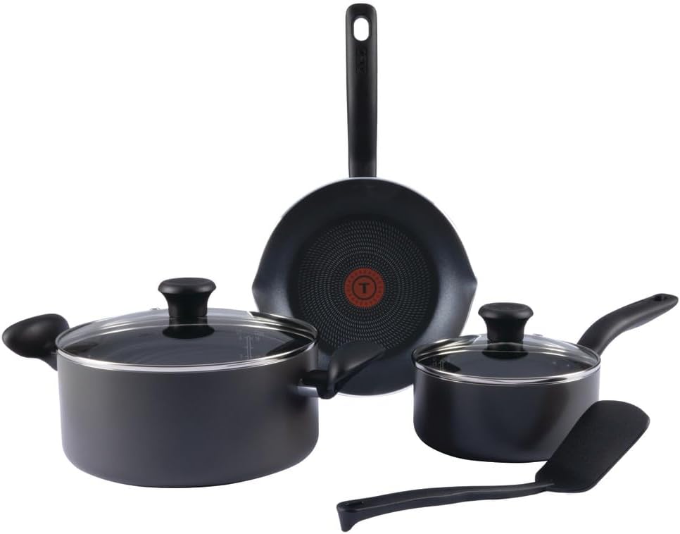 T-fal Initiatives Nonstick Cookware Set 18 Piece, Oven Broiler Safe 350F, Kitchen Cooking Set w/Fry Pans, Saucepans, Saute Pan, Dutch Oven, Griddle, Pots and Pans, Home, Dishwasher Safe, Red