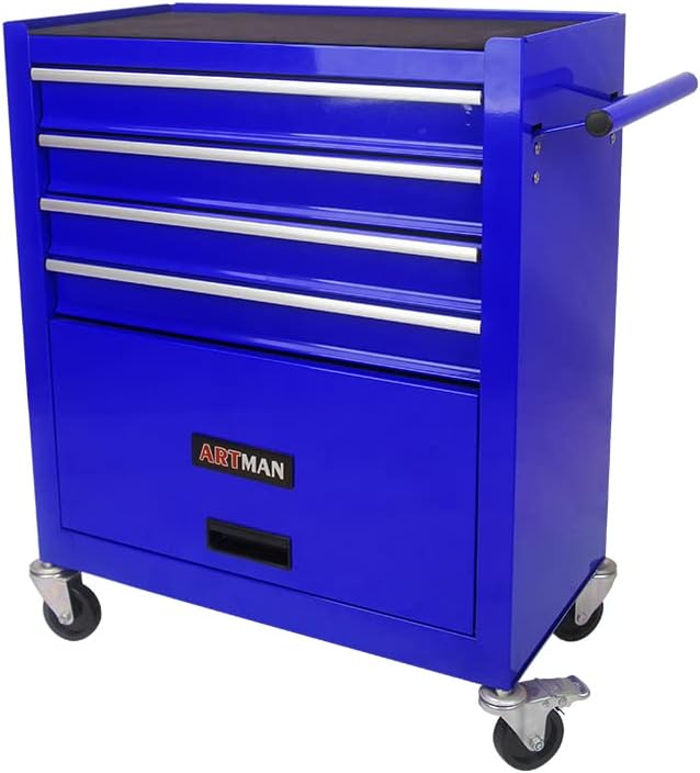 7-Drawer Metal Rolling Tool Chest with Wheels,Tool Storage Cabinet with Locking System,Multifunctional Tool Cart with Wheels for Garage, Warehouse, Workshop, Repair Shop (Black+Blue)