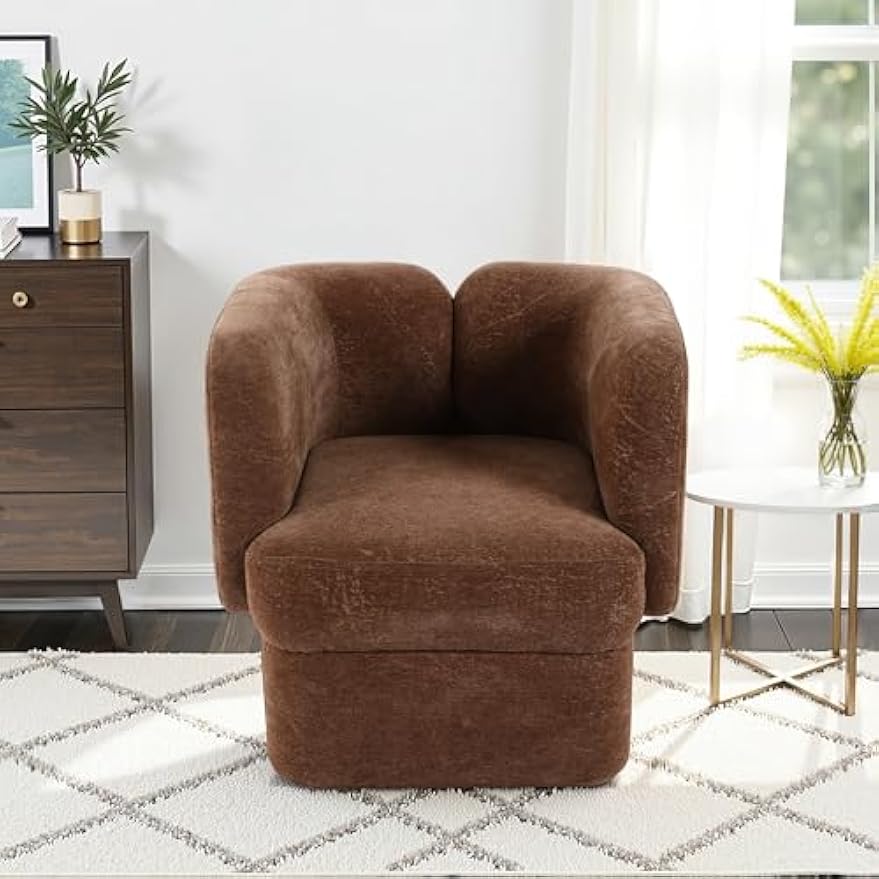 Sagebrook Home Brown Fabric Accent Chair Modern Upholstered Lounge Chair for Home, Office, Bedroom & Living Room Comfortable & Stylish Seating 28 Inches