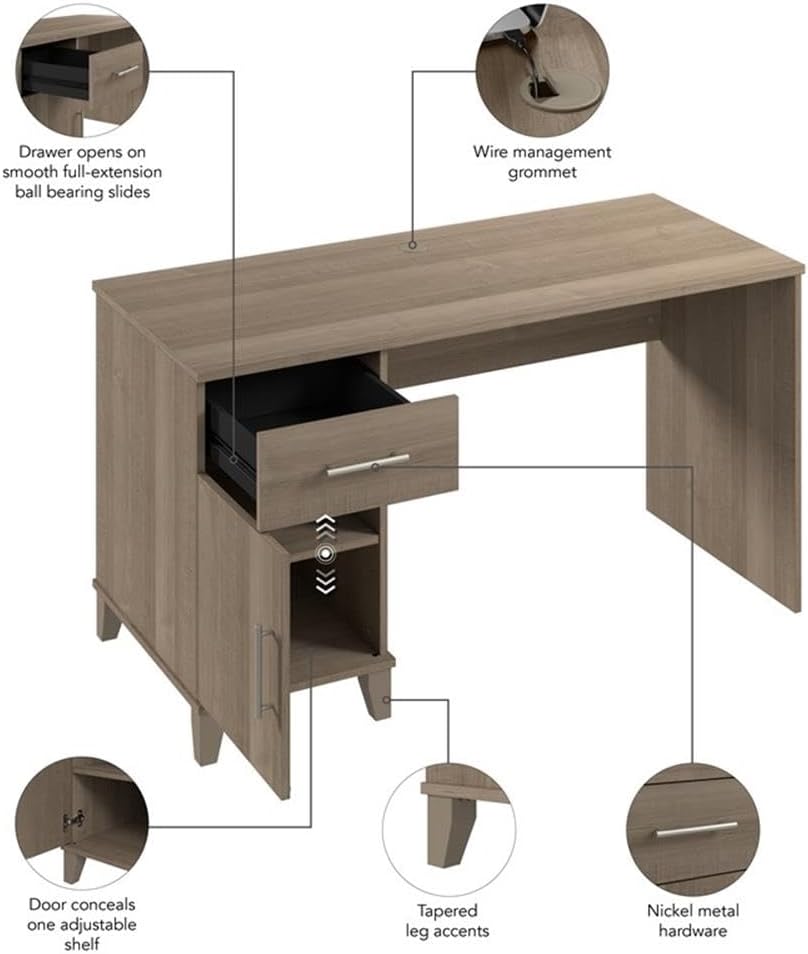Bush Furniture Somerset 54W Office Desk with Drawer and Storage Cabinet in Ash Gray | Computer Table for Home Office Workspace