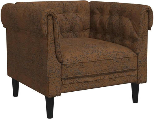 vidaXL Chesterfield Sofa Chair - Brown Fabric Upholstered Settee for Living Room, Solid Wood Legs, 30.9" x 29.3" x 29.3"
