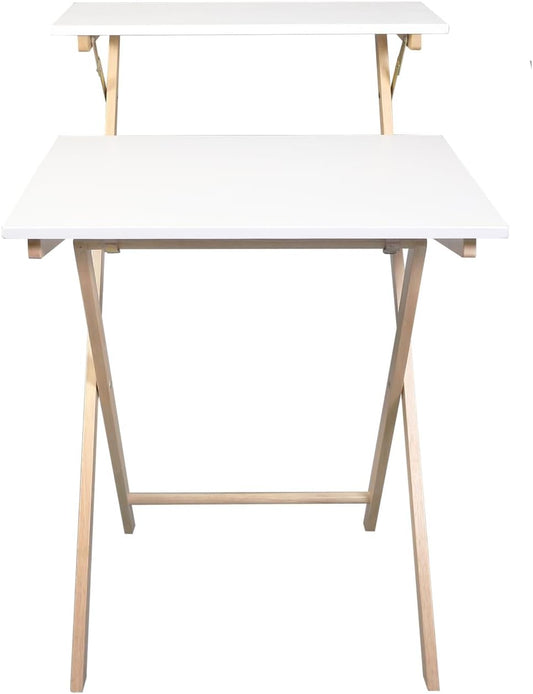 Casual Home 100% Solid Wood 2-Tier Folding 28" W Laptop Working Computer Desk, No Assembly Required