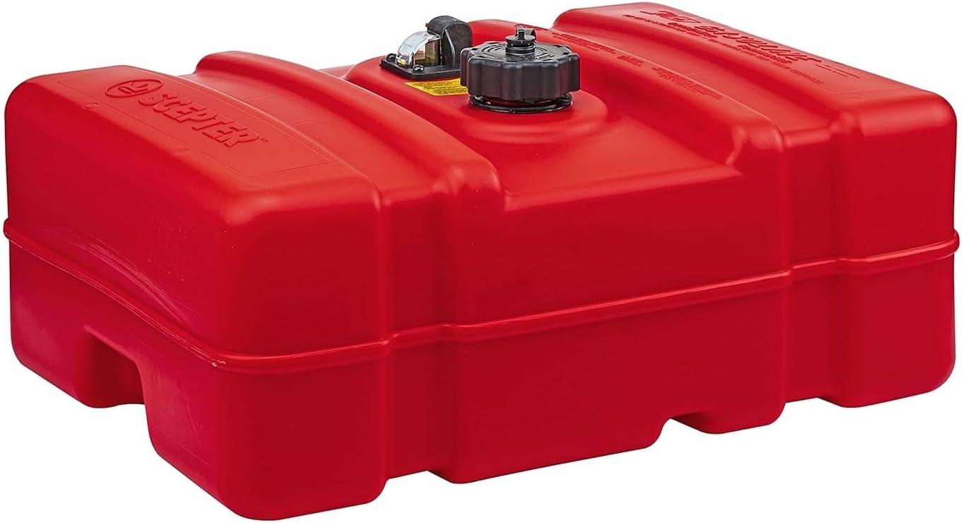 Scepter 6 Gallon Portable Marine Gas Can, Boat Fuel Tank with 2-Way Vented Cap, Built-In Fuel Gauge and Pick-Up, Top Handle, EPA & CARB Compliant, Underseat Design, 19.3"L x 12.2"W x 10.2"H (10511)