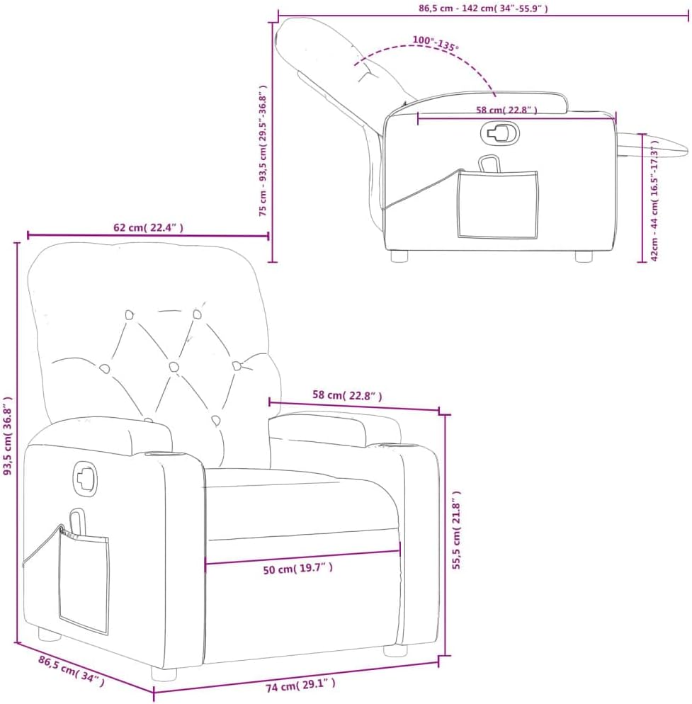 vidaXL Massage Recliner Chair - Dark Gray Fabric Lounger with 6-Point Vibration Massage, Manual Reclining Handle, Cup Holders and Side Pocket, Comfort Padded Seat for Living Room