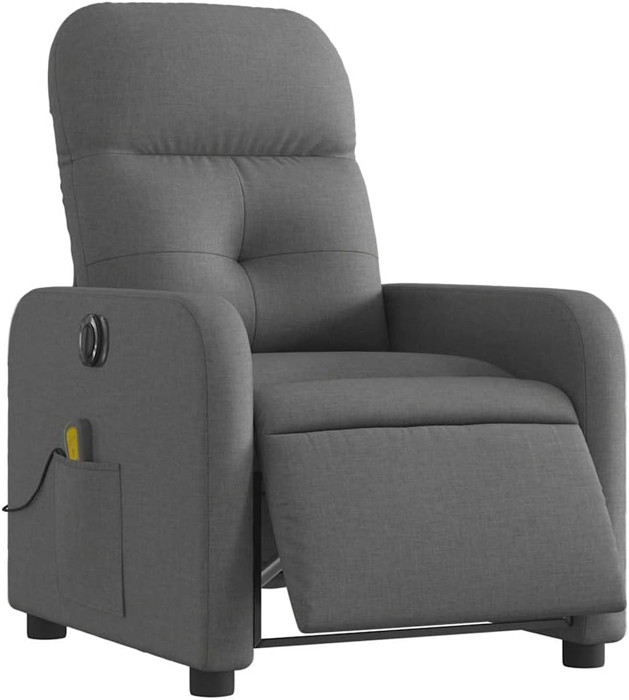 vidaXL Dark Gray Fabric Massage Recliner Chair - Manual Reclining Armchair for Elderly with Vibration Function, Side Pocket, and Comfy Cushioning for Living Room Comfort