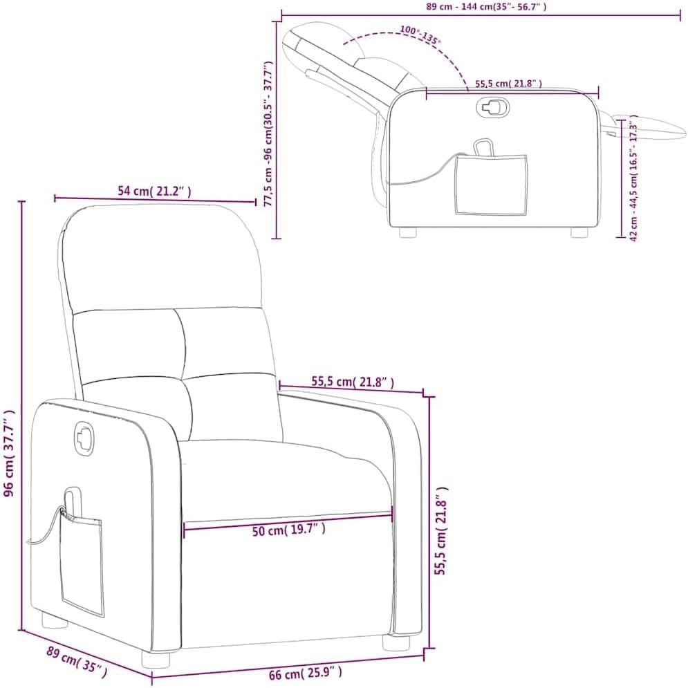 vidaXL Dark Gray Fabric Massage Recliner Chair - Manual Reclining Lounger with Vibration, Side Pocket, and Sturdy Frame for Living Room Comfort