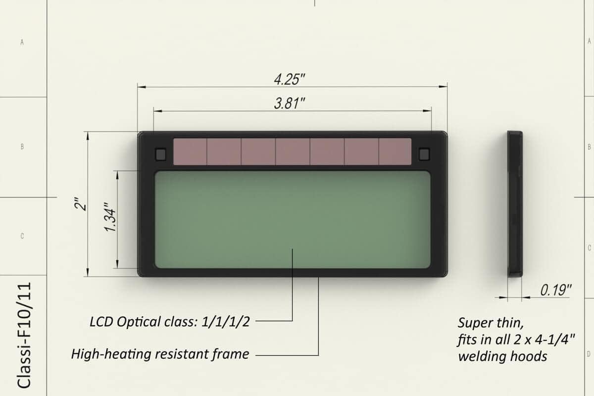 2x4 1/4 Auto Darkening Welding Lens, Low Amps 5A Tig, Shade 11, Ultra Clear, Cool Blue Color for Pipeliner and Pancake Welding Hood