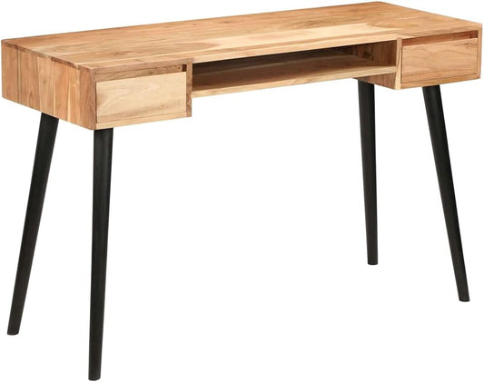 vidaXL Solid Acacia Wood Writing Table with Drawers and Shelf, 46.5"x17.7"x29.9", Easy-to-Assemble Home Office Desk with Unique Grain Design