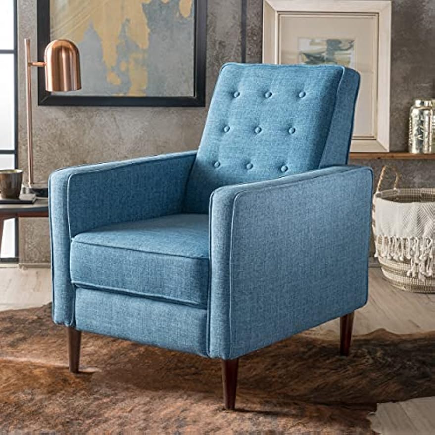 Christopher Knight Home Macedonia Mid Century Modern Tufted Back Fabric Recliner (Muted Blue).