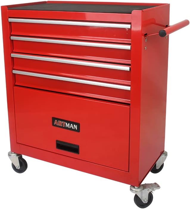 7-Drawer Metal Rolling Tool Chest with Wheels,Tool Storage Cabinet with Locking System,Multifunctional Tool Cart with Wheels for Garage, Warehouse, Workshop, Repair Shop (Black+Blue)