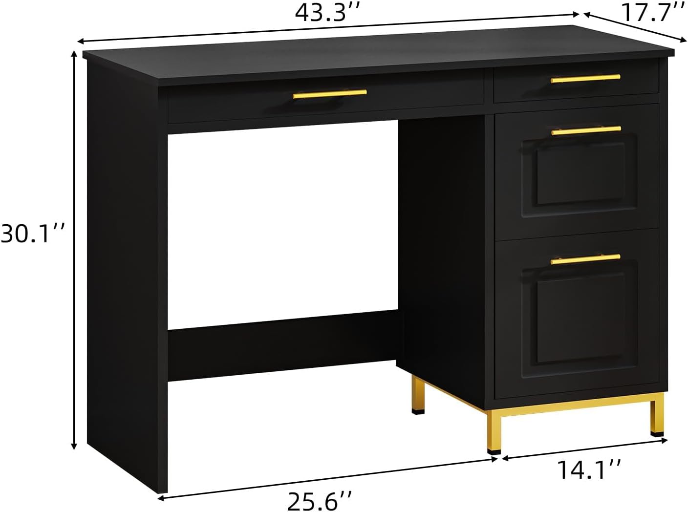 4 EVER WINNER Computer Desk with Drawers, 43 Inch Small Desk with Storage Shelves, Home Office Desk with Drawers for Small Space, Black