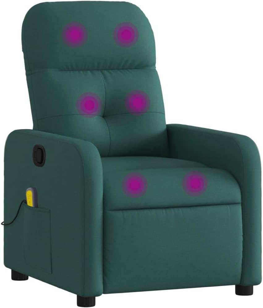 vidaXL Dark Gray Fabric Massage Recliner Chair - Manual Reclining Armchair for Elderly with Vibration Function, Side Pocket, and Comfy Cushioning for Living Room Comfort
