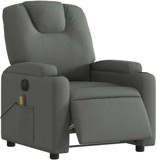 vidaXL Electric Massage Recliner Chair - Wingback, Dark Gray Fabric, Automated Reclining, Vibration, Cup Holders for Living Room Comfort