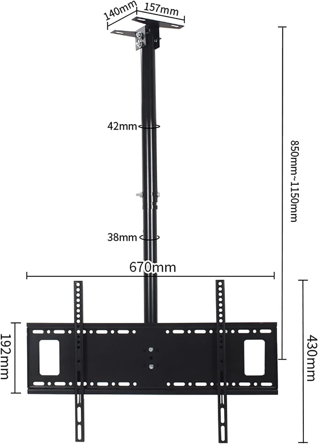 tv Wall Mount Adjustable Height TV Ceiling Mount Bracket, Holds Up to 35kg Screens, Fits 37-65 Inch TVs, Black