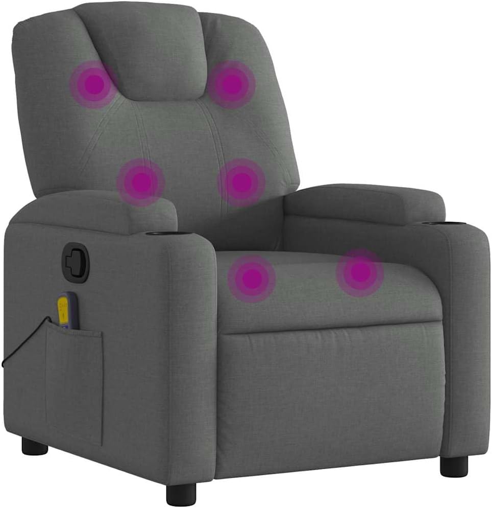 vidaXL Electric Massage Recliner Chair - Wingback, Dark Gray Fabric, Automated Reclining, Vibration, Cup Holders for Living Room Comfort