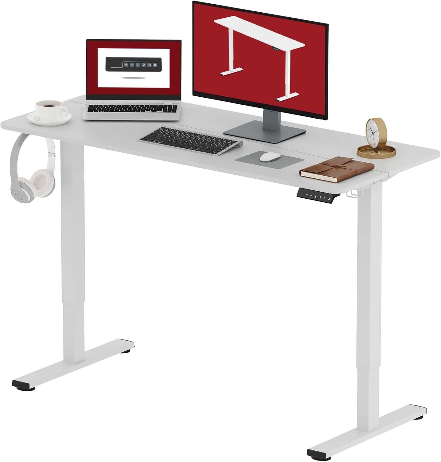 SANODESK Electric Standing Desk 48x24 Inch Height Adjustable Stand Up Desk Home Office Computer Workstation Sit Stand Home Office Desk with Splice Board (White Frame + Maple Top)