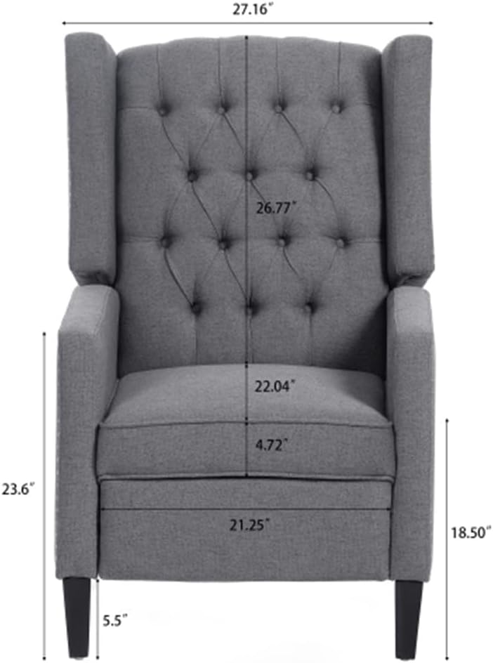 Arm Pushing Recliner Chair, Modern Button Tufted Wingback Manual Push Back Recliner Chair with Nailhead Trim & Wood Legs, Upholstered Living Room Chair Single Reclining Sofa Home Theater Seating Grey
