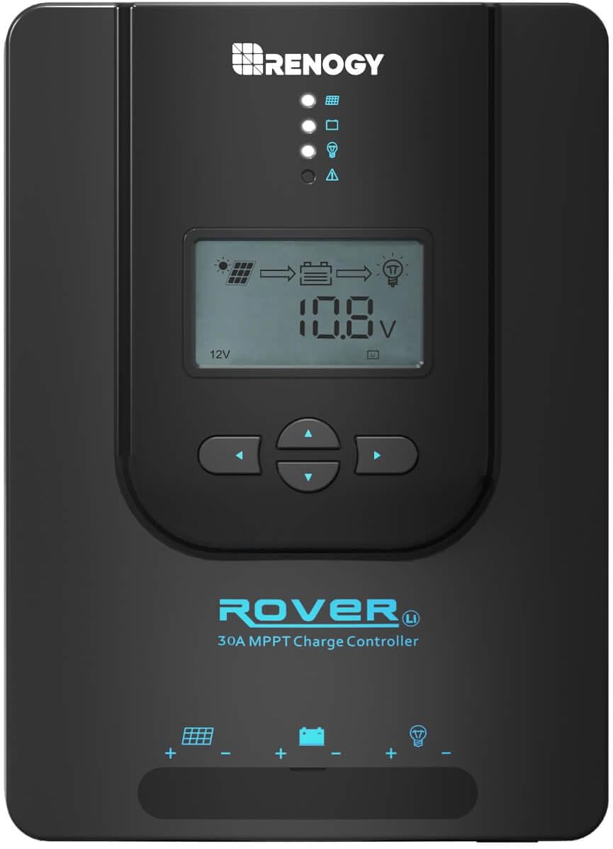 Rover 12V/24V 20A Charge Controller with MPPT- DC Input Solar Controller for RV/Marine, Auto Parameter Adjustable LCD Display Solar Panel Regulator fit for Gel Sealed Flooded and Lithium Battery