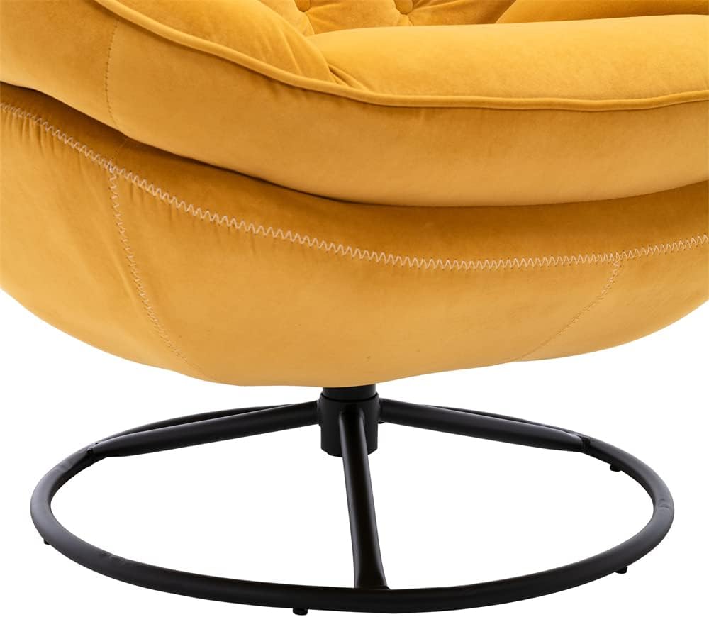 Velvet 360 Degree Swiveling Accent Chair with Ottoman Set, Modern Lounge Sofa Chair with Metal Base Frame & Footrest, Comfy Single Leisure TV Chair Reading Chair for Living Room and Office, Yellow