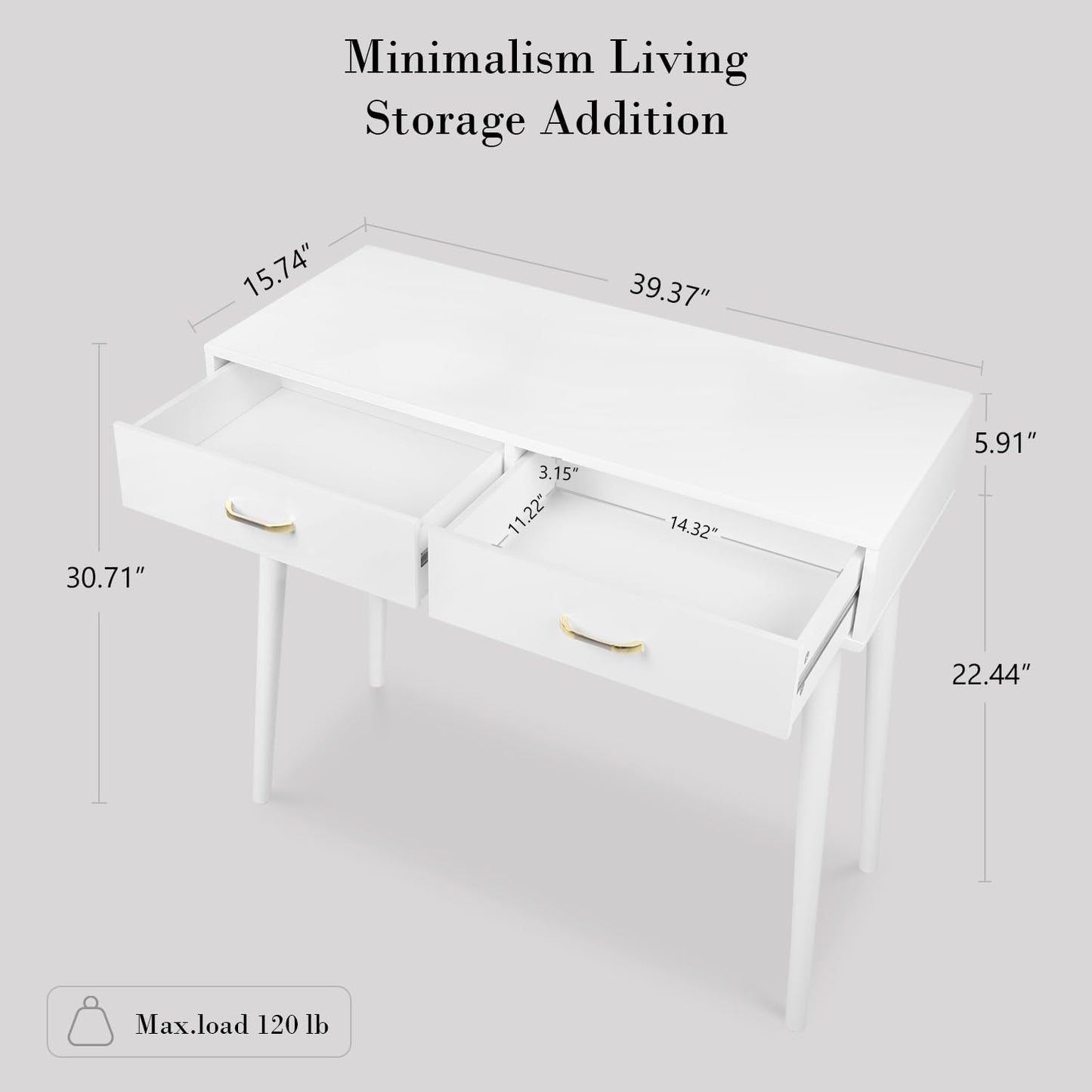 White Small Desk with Drawers - 40 Inch White Home Office Study Writing Desk for Bedroom, Vanity Desk with 4 Solid Legs, Modern Computer Desk for Small Spaces