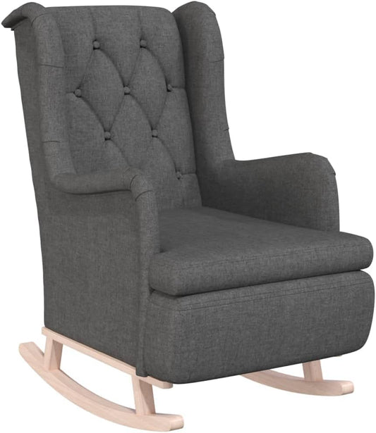 vidaXL Elegant Dark Grey Rocking Chair with Solid Rubber Wood Frame Modern Armchair for Living Room and Bedroom Relaxation Comfort Sofa Furniture