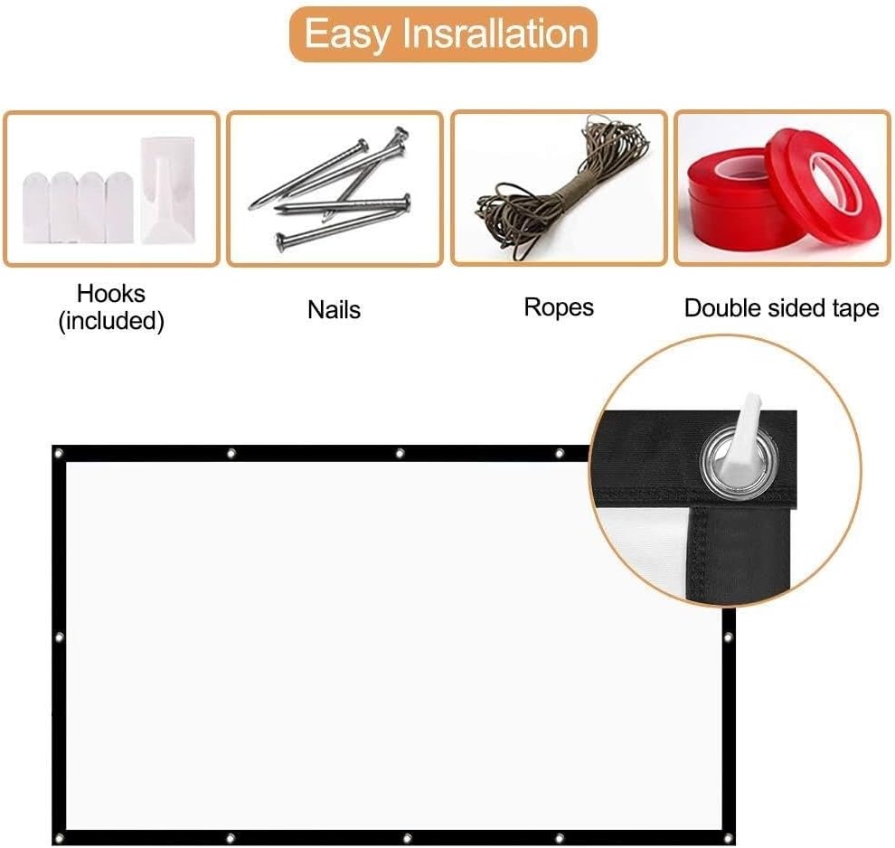 100 Inch 16:9 Foldable Projector Screen, Matt White Polyester Front/Rear Projection Screen for Home Theater, Easy Install, Portable