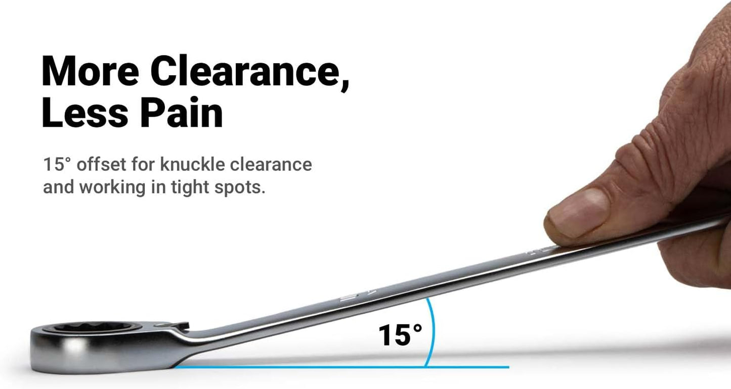 Capri Tools 120-Tooth Ultra-Smooth Reversible Ratcheting Wrenches Set, XL Long Series, 12-Point, 8 to 19 mm, Metric, 12-Piece with Merchanic's Tray