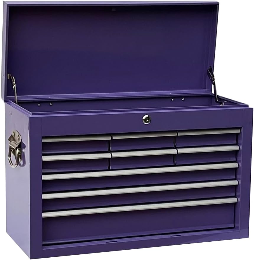 Workington Portable Metal Tool Chest with 9 Drawers, 24" 9-Drawer Tool Chest Cabinet with Ball Bearing Drawer Slides, Steel Tool Storage Box Organizer 4006 Purple