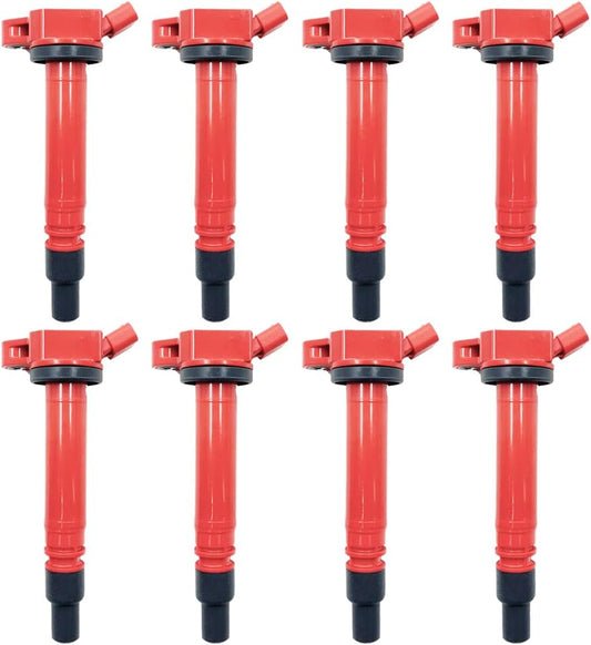 8PCS HIGH ENERGY PERFROMANCE RED TOP IGNITION COILS ARK-IG507-R UF507 UF587 UF630 9091902256 90919A2005 FOR Toyota Tundra Sequoia Land Cruiser Lexus GX460 LS460 LS600H LX570 4.6 5.0 5.7 V8 1UR 2UR 3UR