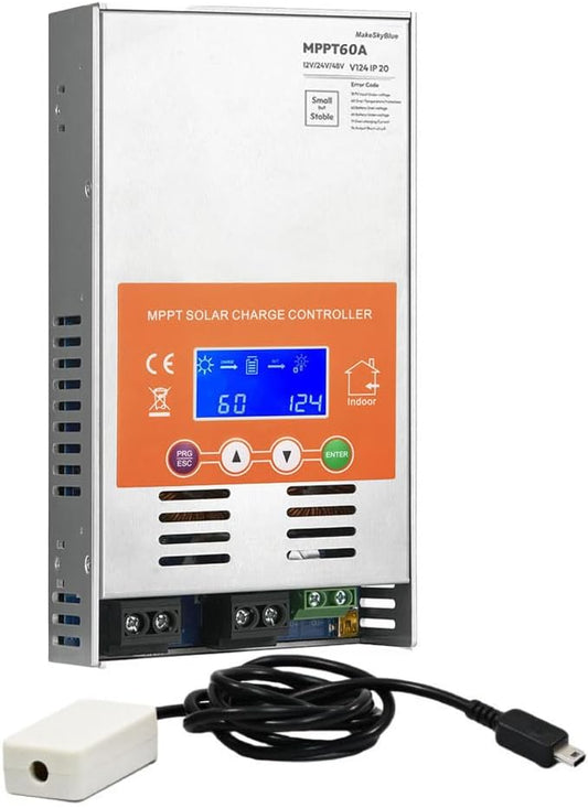 60A MPPT Solar Charge Controller, Auto 12V/24V/48V Detect, LCD Display, Max 160V PV Input, Compatible with AGM Lithium Lead-Acid Batteries