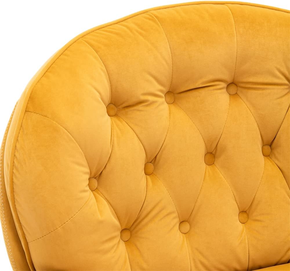 Velvet 360 Degree Swiveling Accent Chair with Ottoman Set, Modern Lounge Sofa Chair with Metal Base Frame & Footrest, Comfy Single Leisure TV Chair Reading Chair for Living Room and Office, Yellow