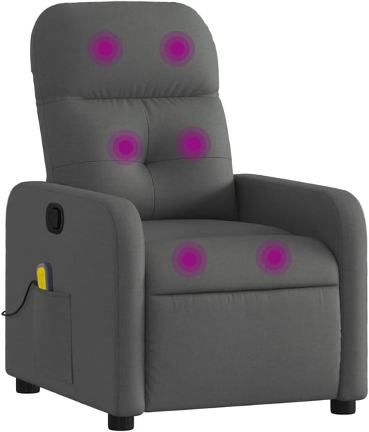 vidaXL Dark Gray Fabric Massage Recliner Chair - Manual Reclining Lounger with Vibration, Side Pocket, and Sturdy Frame for Living Room Comfort