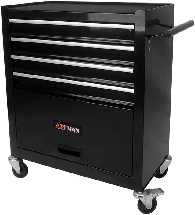 7-Drawer Metal Rolling Tool Chest with Wheels,Tool Storage Cabinet with Locking System,Multifunctional Tool Cart with Wheels for Garage, Warehouse, Workshop, Repair Shop (Black+Blue)
