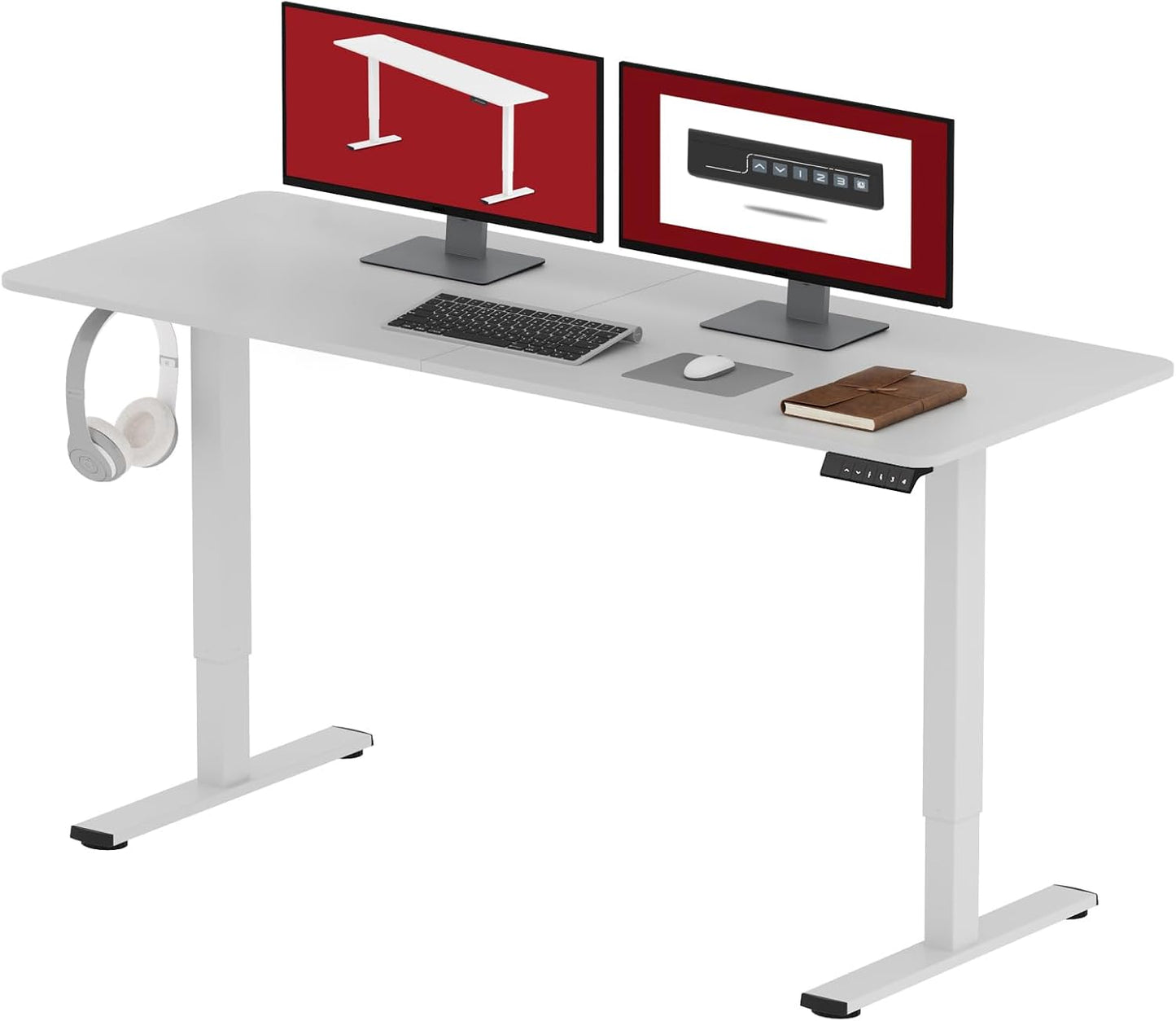SANODESK Electric Standing Desk 48x24 Inch Height Adjustable Stand Up Desk Home Office Computer Workstation Sit Stand Home Office Desk with Splice Board (White Frame + Maple Top)