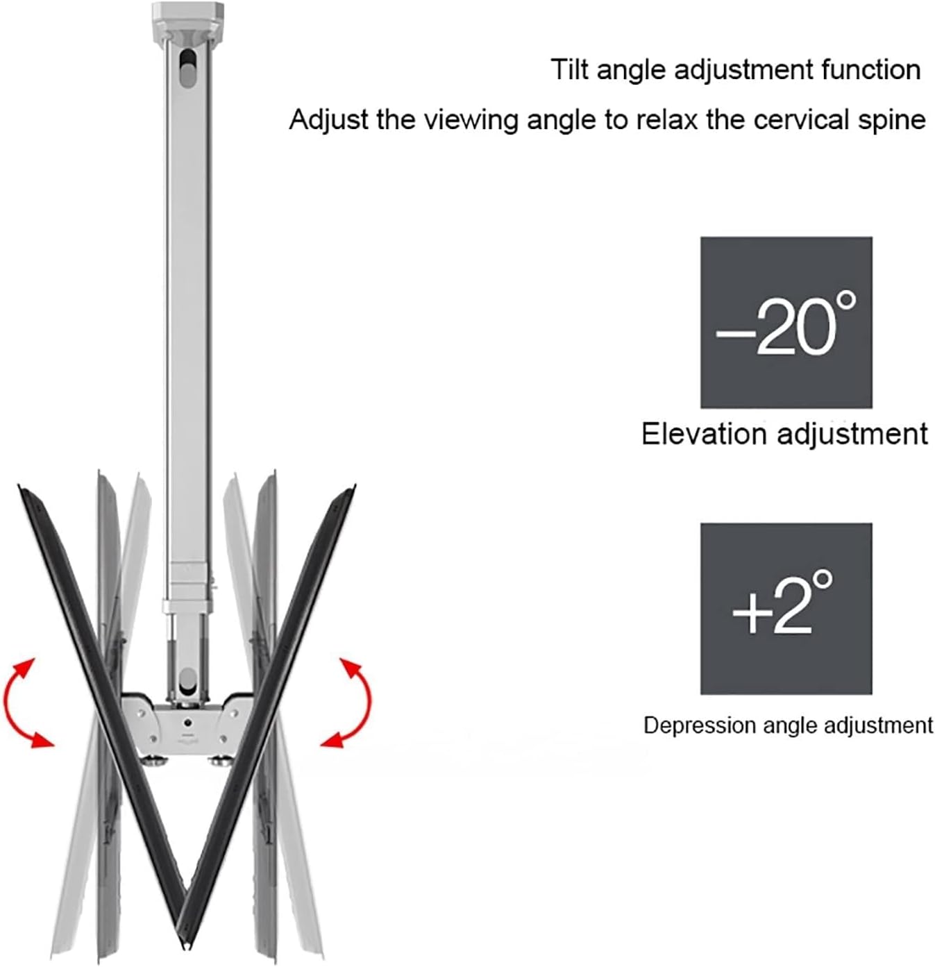Universal Double Ceiling TV Mount Bracket, Tilt & Swivel Design for 32-65/75 Inch TVs, Adjustable Height, Fits Flat Ceilings, Holds 2 TVs, 1150-2000mm(1650)