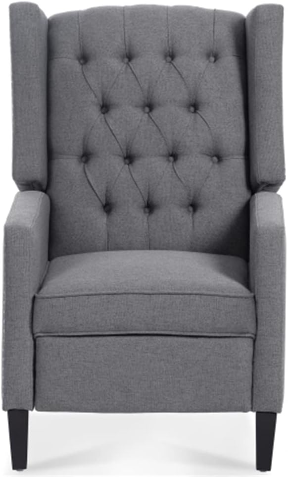 Arm Pushing Recliner Chair, Modern Button Tufted Wingback Manual Push Back Recliner Chair with Nailhead Trim & Wood Legs, Upholstered Living Room Chair Single Reclining Sofa Home Theater Seating Grey