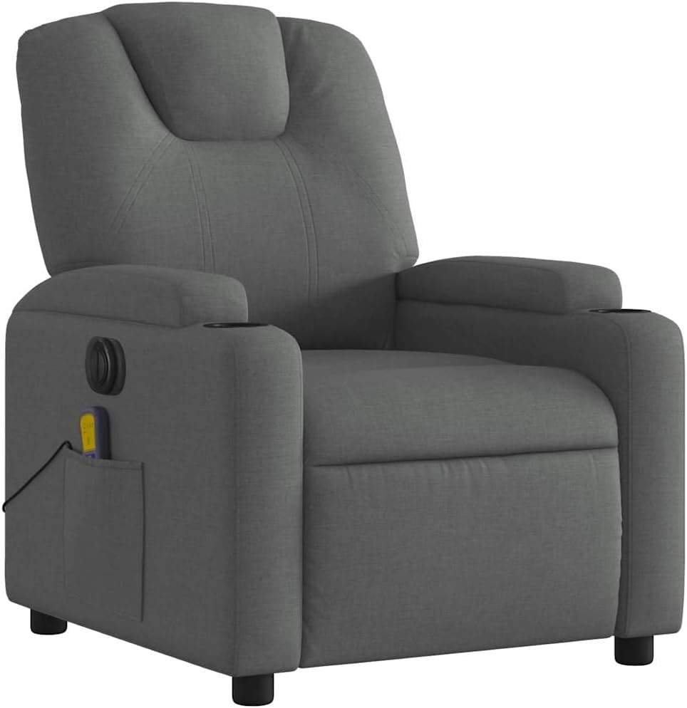 vidaXL Electric Massage Recliner Chair - Wingback, Dark Gray Fabric, Automated Reclining, Vibration, Cup Holders for Living Room Comfort