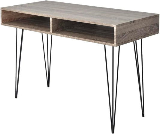 vidaXL Desk with 2 Compartments, Gray - Spacious Rectangular Tray Table Desk with Durable MDF Top, Metal Legs and 2 Compartments - Perfect for Home and Office