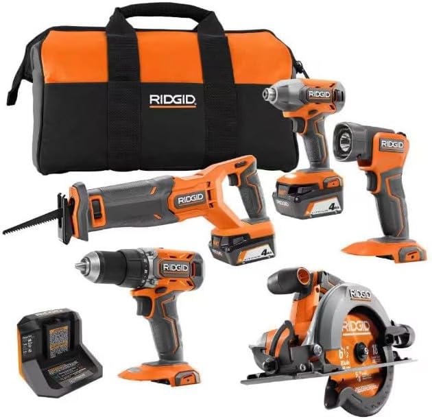 18V Cordless 5-Tool Combo Kit with (2) 4.0 Ah Batteries, Charger, Tool Bag, and Accessories