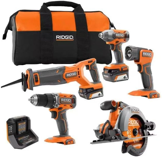 18V Cordless 5-Tool Combo Kit with (2) 4.0 Ah Batteries, Charger, Tool Bag, and Accessories