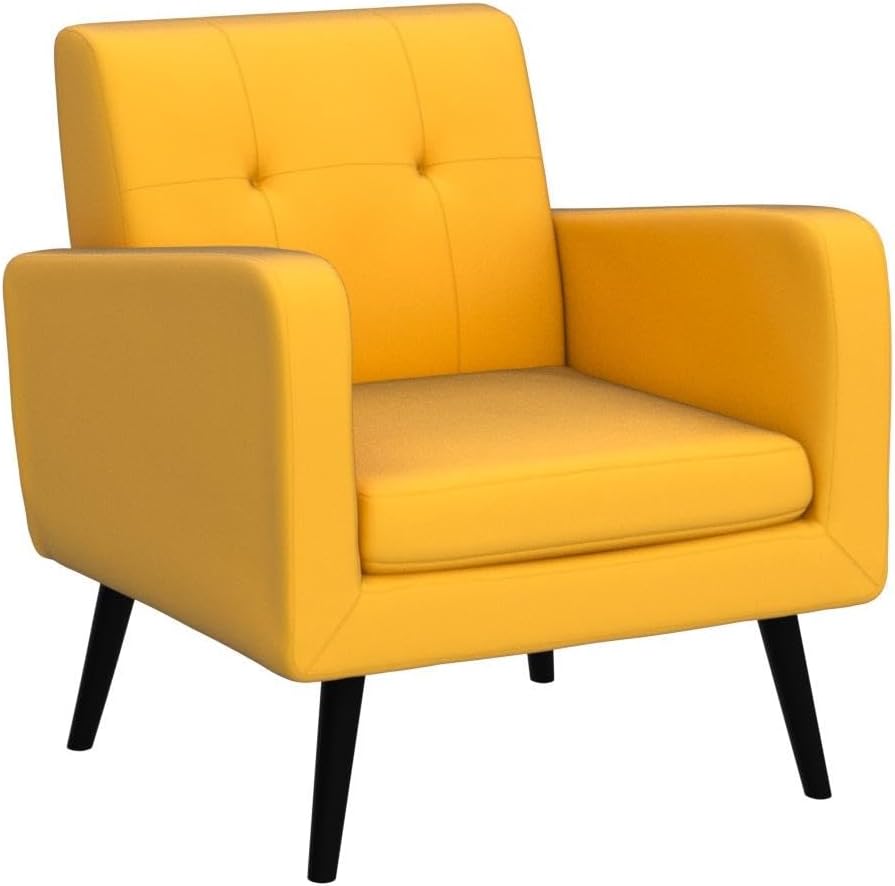 S AFSTAR Modern Upholstered Armchair, Mid-Century Fabric Accent Chair with Rubber Wood Legs, Leisure Lounge Chairs Living Room Furniture (2, Yellow)