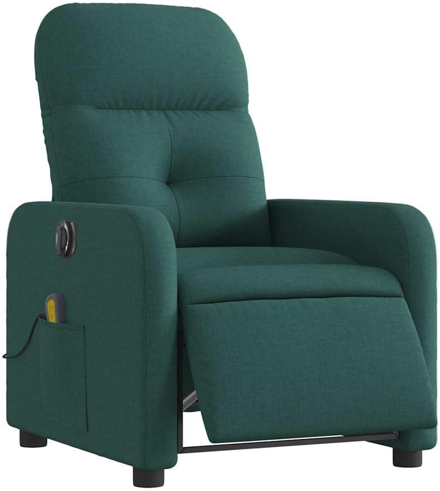 vidaXL Dark Gray Fabric Massage Recliner Chair - Manual Reclining Armchair for Elderly with Vibration Function, Side Pocket, and Comfy Cushioning for Living Room Comfort