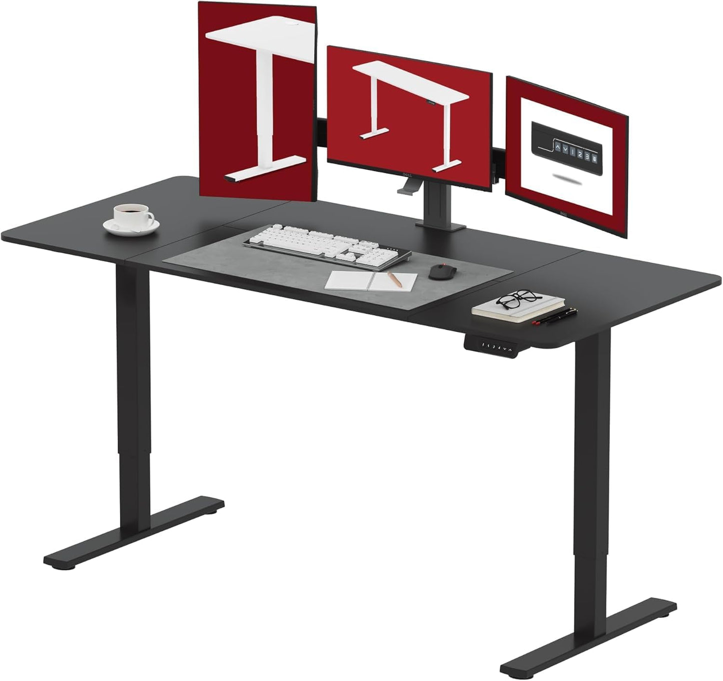 SANODESK Electric Standing Desk 48x24 Inch Height Adjustable Stand Up Desk Home Office Computer Workstation Sit Stand Home Office Desk with Splice Board (White Frame + Maple Top)