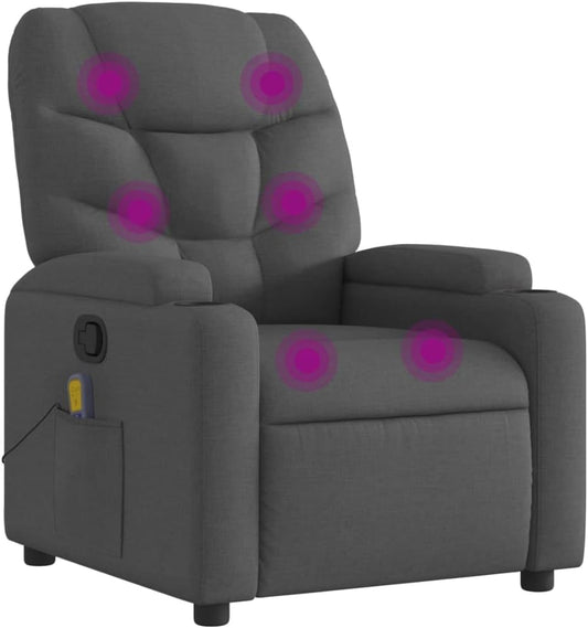 vidaXL Massage Recliner Chair - Manual, Vibrating, Dark Gray Fabric, Multi-Position, Foam Padded, Cup Holders, Solid Wood/Metal Frame for Office, Living Room, Bedroom