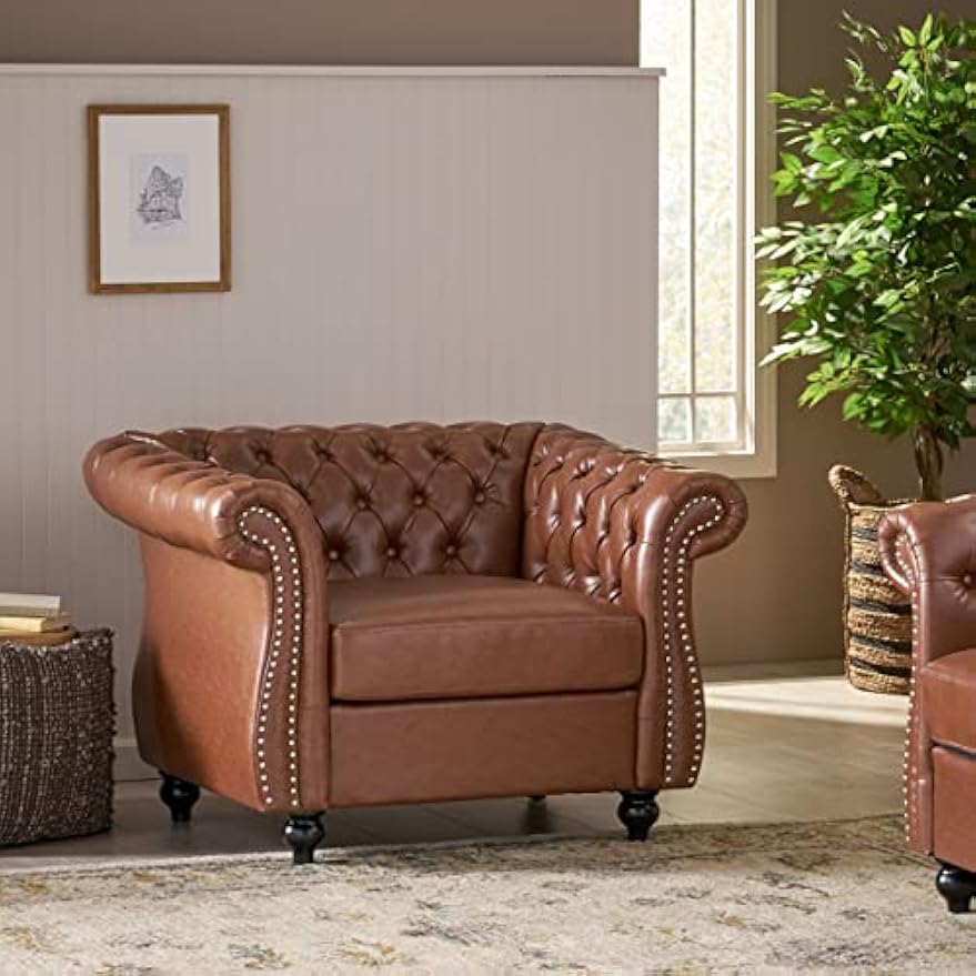 Christopher Knight Home Lucine Traditional Chesterfield Club Chair, Cognac Brown and Dark Brown