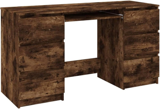 vidaXL Desk, Home Office Furniture Computer Desk, Standing Desk with Storage Drawers, Writing Desk, Modern Style, Smoked Oak Engineered Wood