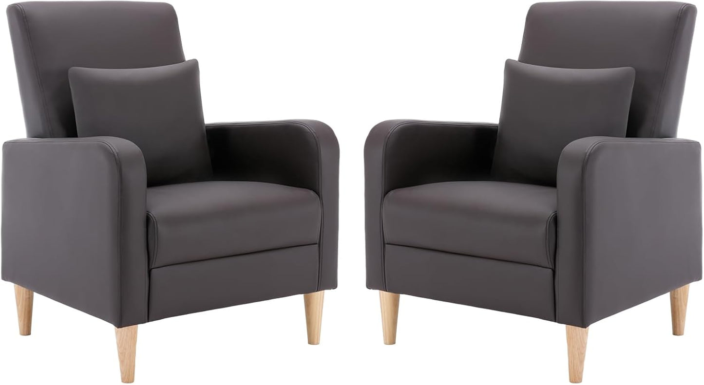 COLAMY Fabric Accent Living Room Chairs Set of 2, Upholstered Arm Chair Reading Side Chair, Single Sofa with Back Pillow and Wood Legs, Blue