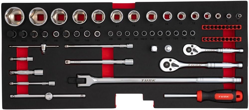 TUSK 3 Drawer Shop Tool Box with Resettable Combo Lock with 129-piece Count Tool Set-Durable Chrome Vanadium Steel