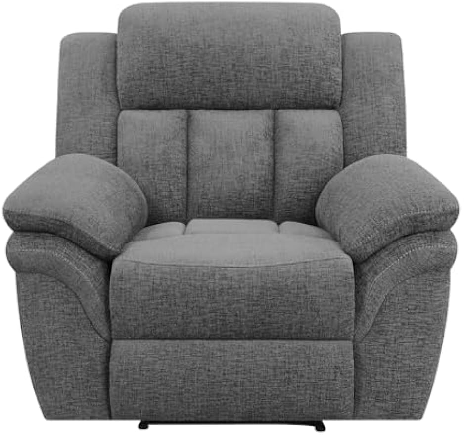 Coaster Home Furnishings - Bahrain - Fabric Upholstered Glider Recliner Chair with Wall Hugger, Cool Gel Memory Foam, Padded Arms, and Plush Headrest - Living Room - 44-Inch - Charcoal - 609543